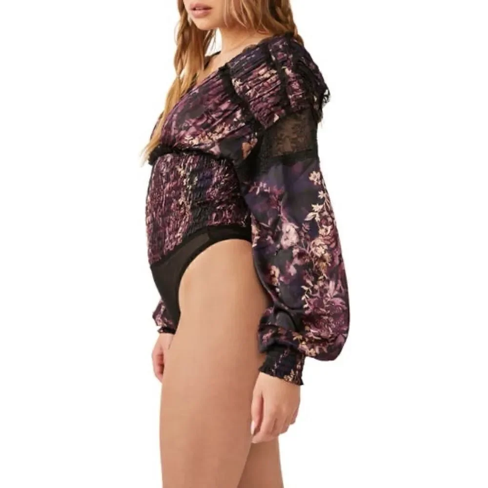 NWT Free People Worth the Wait Bodysuit in Black Combo, Size Small